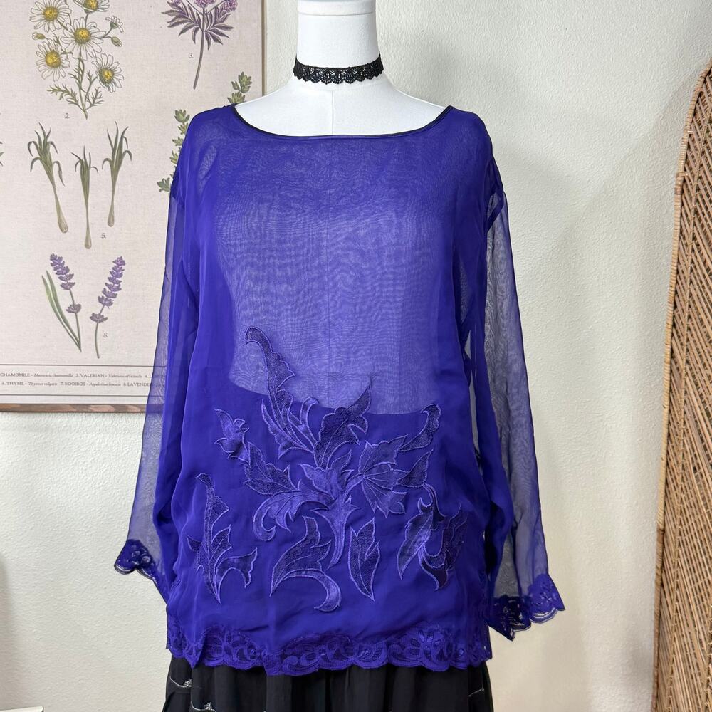 Vintage 90s Victoria Secret Gold Label Embroidered Sheer Top Whimsigoth Witchy L